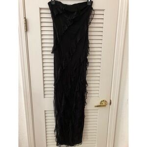 PARIS HILTON Lace Strapless Ruffle Slit Maxi Dress Black Medium M NEW NWOT